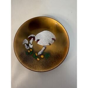 Vintage Bovano of Cheshire Enamel on Copper Mushroom 3" small dish plate mcm